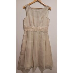 Liz Claiborne‎ Sz 10 A-Line Dress Gold Ivory Striped Lace Knee Length Cocktail